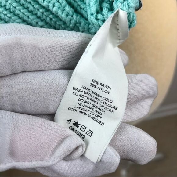 Women's Joe Fresh Perforated Knit Crew Neck Short Sleeve Sweater Sz L Turquoise - Picture 11 of 11